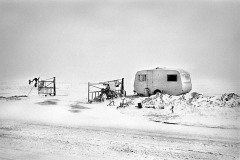 Travellers caravans in blizzard Withymoor